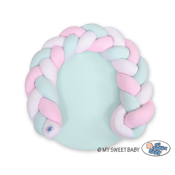 Gevlochten Donut Kussen voor Baby / Speelmat 2 in 1 Mint Roze Wit