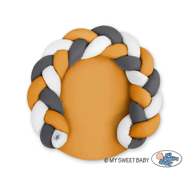 Gevlochten Donut Kussen voor Baby / Speelmat 2 in 1 Wit Antraciet Honing Mosterd