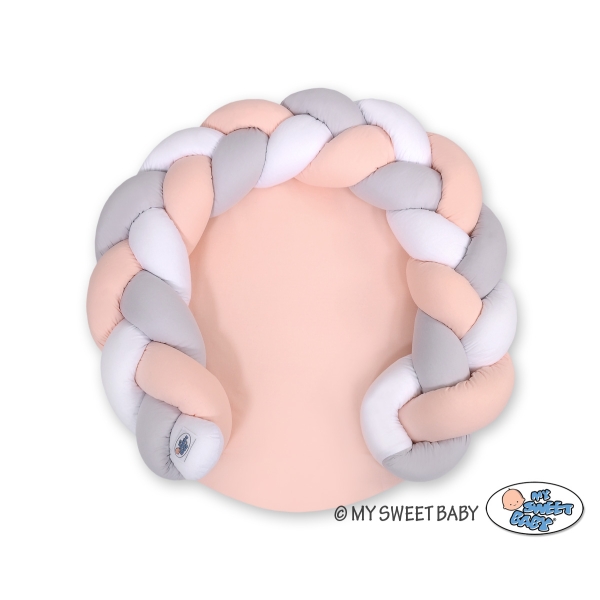 Gevlochten Donut Kussen voor Baby / Speelmat 2 in 1 Wit Grijs Poederroze
