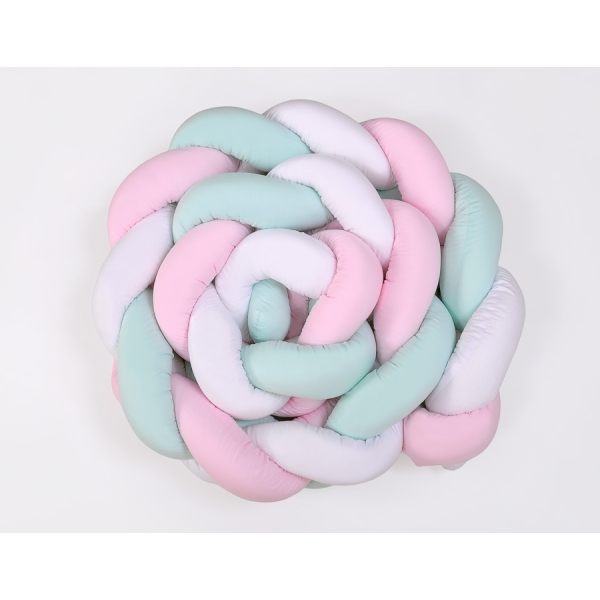 Gevlochten Extra Dikke Lange Bedbumper voor Ledikant XXL 3,6 m Mint Roze Wit