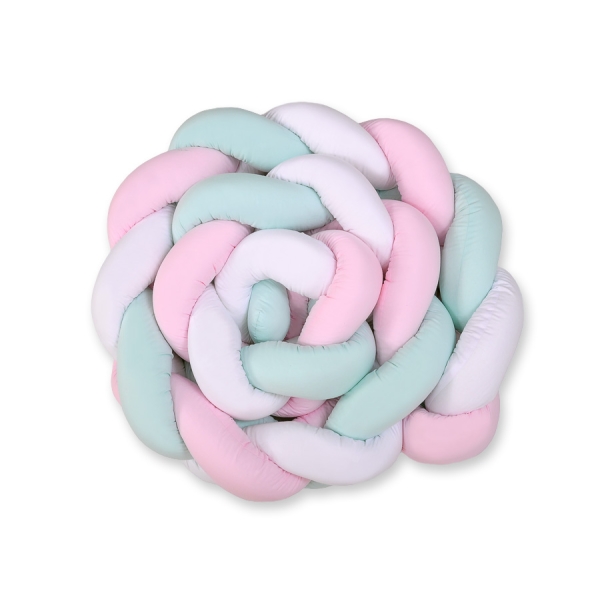 Gevlochten Extra Dikke Lange Bedbumper voor Ledikant XXL 3,6 m Mint Roze Wit