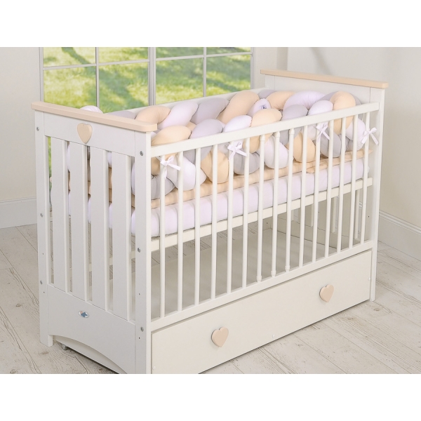 Gevlochten Extra Dikke Lange Bedbumper voor Ledikant XXL 3,6 m Wit Grijs Beige