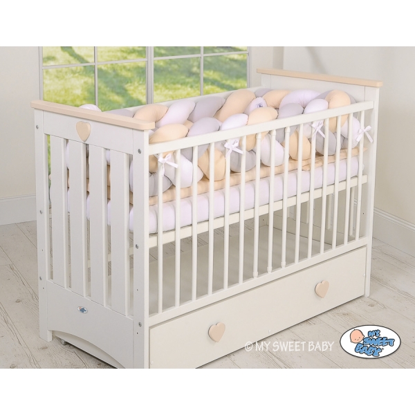 Gevlochten Extra Dikke Lange Bedbumper voor Ledikant XXL 3,6 m Wit Grijs Beige