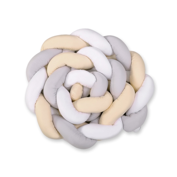 Gevlochten Extra Dikke Lange Bedbumper voor Ledikant XXL 3,6 m Wit Grijs Beige