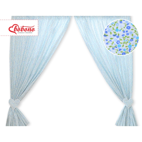 Gordijnen voor Babykamer - Harten Blauw Bloemenweide Bloemen