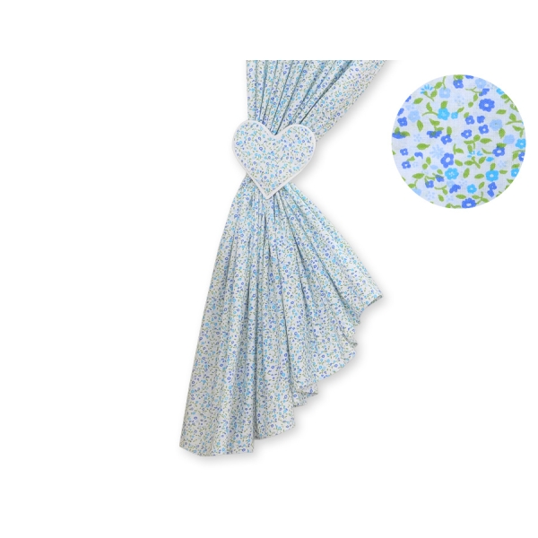 Gordijnen voor Babykamer - Harten Blauw Bloemenweide Bloemen