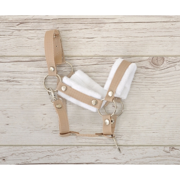 Halster voor Stokpaardje Hobby Horse Beige met witte Bont