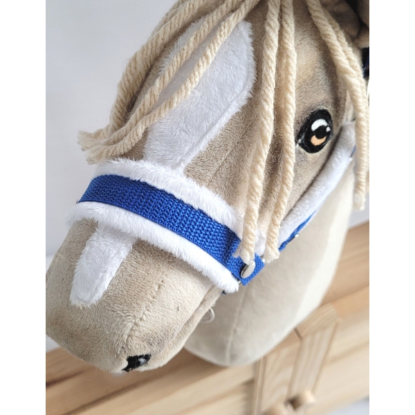 Halster voor Stokpaardje Hobby Horse Blauw met witte Bont