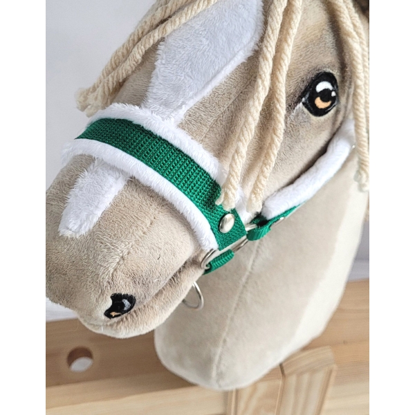 Halster voor Stokpaardje Hobby Horse Groen met witte Bont