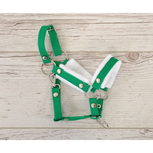 Halster voor Stokpaardje Hobby Horse Groen met witte Bont
