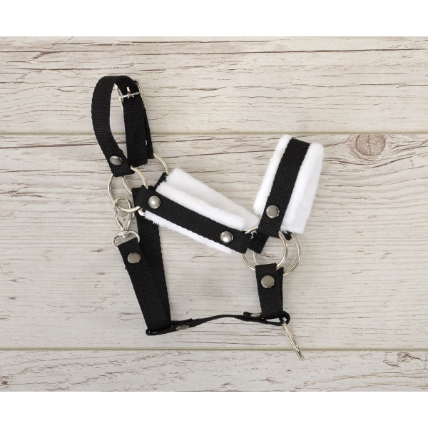 Halster voor Stokpaardje Hobby Horse Zwart met witte Bont