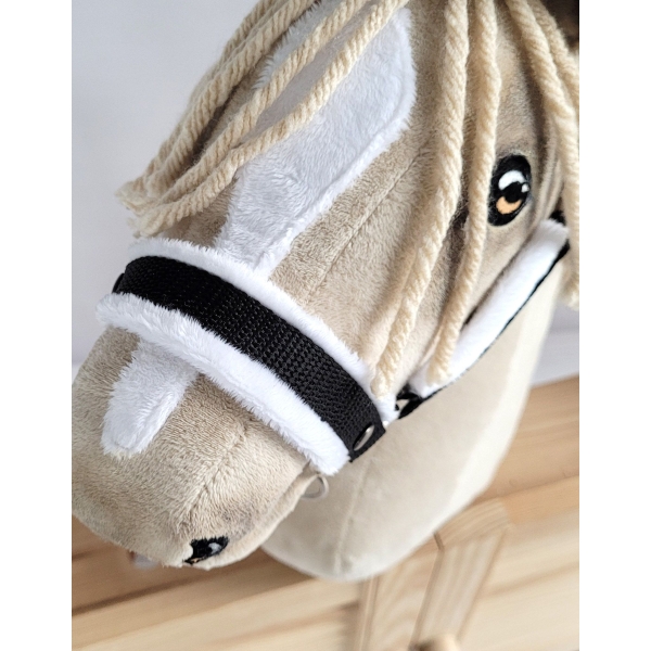 Halster voor Stokpaardje Hobby Horse Zwart met witte Bont