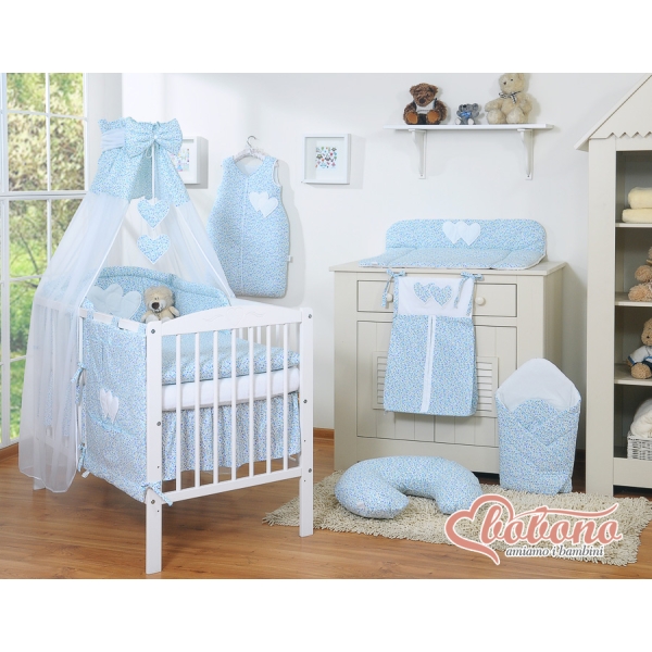 Hemeltje van Tule voor Babybed - Harten Blauw Bloemenweide Bloemen