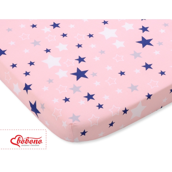 Hoeslaken 60x120cm Katoen voor Ledikant Blauw Roze Sterren