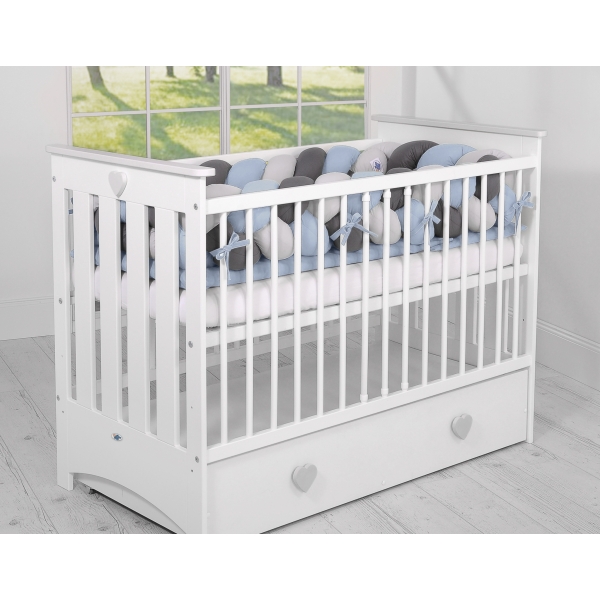 Hoofdbeschermer Gevlochten 360cm Ledikant Grijs Antraciet Pastelblauw