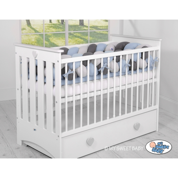 Hoofdbeschermer Gevlochten 360cm Ledikant Grijs Antraciet Pastelblauw