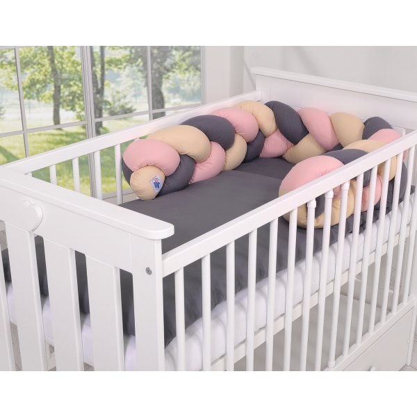 Hoofdbeschermer Gevlochten voor Ledikant 180cm  Beige Antraciet Stofroze