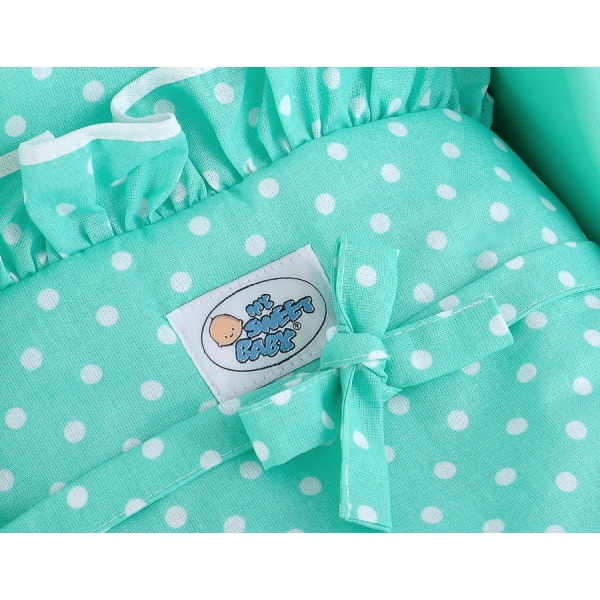 Houten Poppenwagen met Dekentje Mint Wit