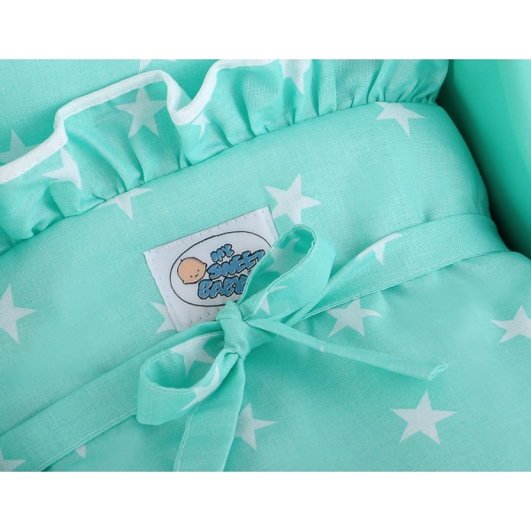 Houten Poppenwagen met Dekentje Mint Wit