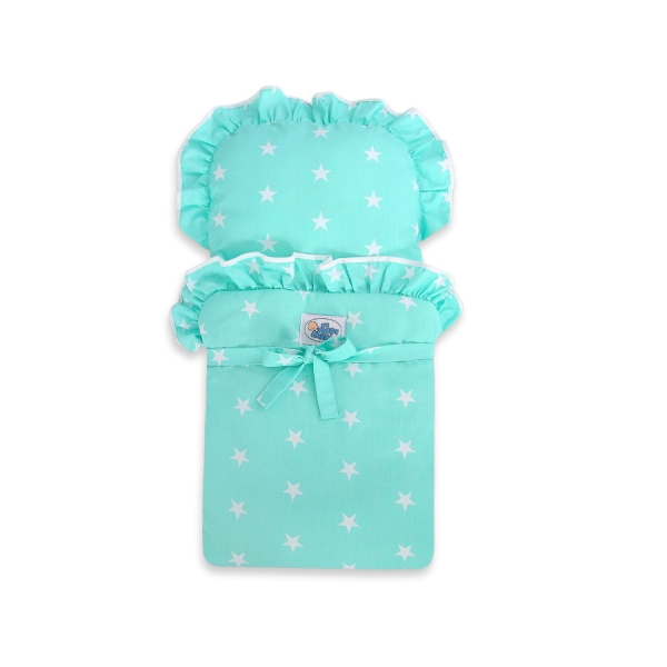 Houten Poppenwagen met Dekentje Mint Wit