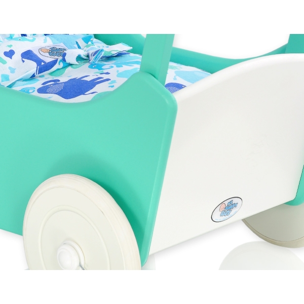 Houten Poppenwagen met Dekentje Mint Wit