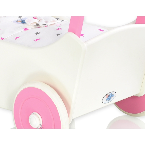 Houten Poppenwagen met Dekentje Wit