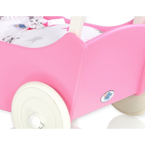 Houten Poppenwagen met Dekentje Wit