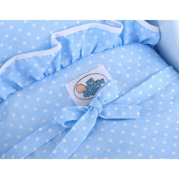 Houten Poppenwagen met Dekentje Wit Blauw
