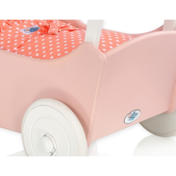 Houten Poppenwagen met Dekentje Wit Poederroze