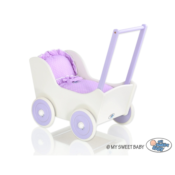 Houten Poppenwagen met Dekentje Wit Purper