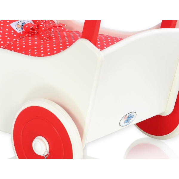 Houten Poppenwagen met Dekentje Wit Rood