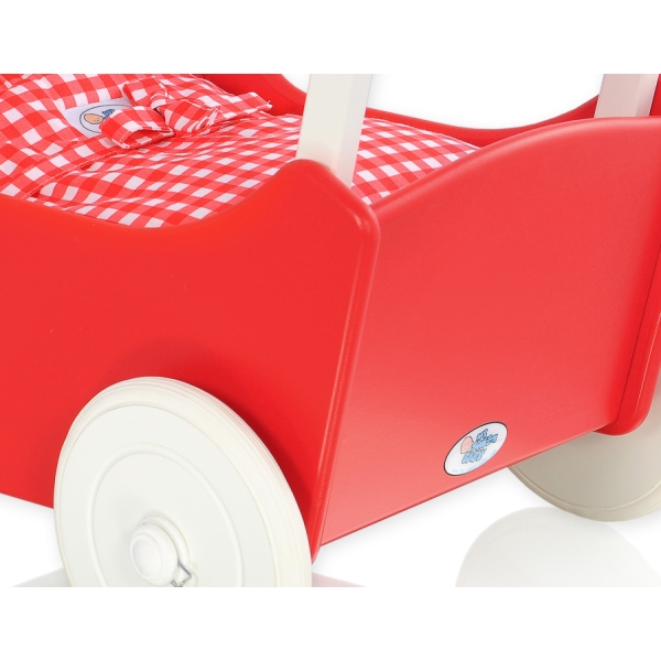 Houten Poppenwagen met Dekentje Wit Rood