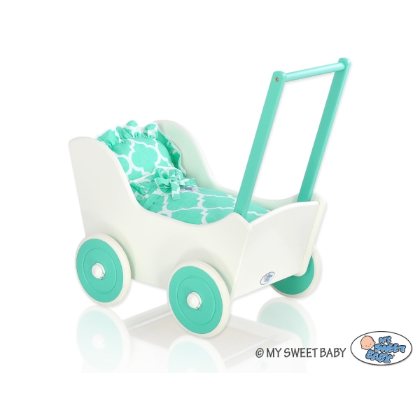 Houten Poppenwagen Mint Wit