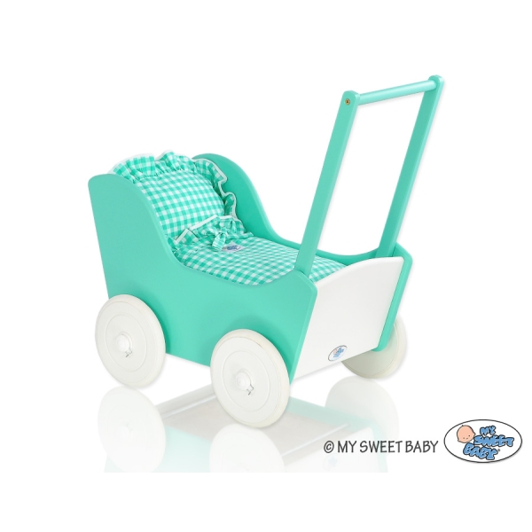Houten Poppenwagen Mint Wit
