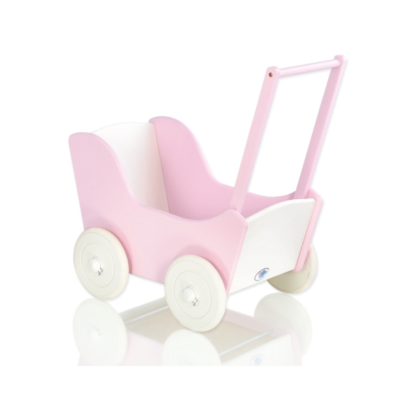 Houten Poppenwagen Roze Wit