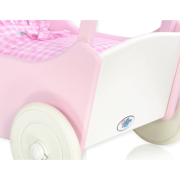 Houten Poppenwagen Roze Wit