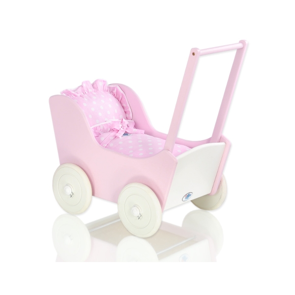 Houten Poppenwagen Roze Wit