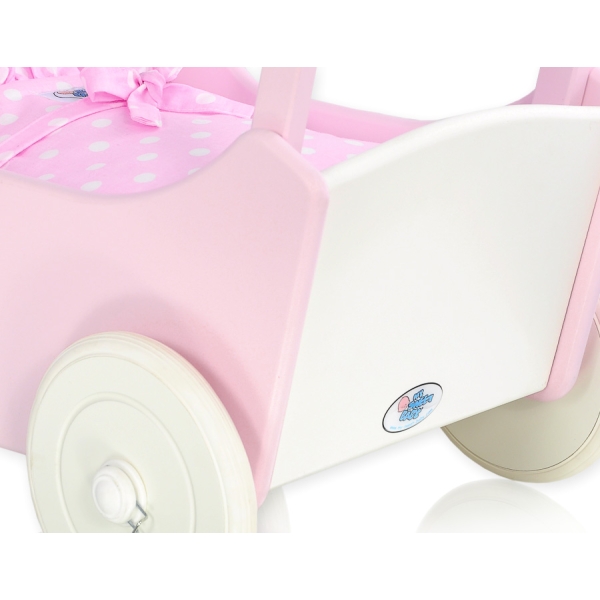Houten Poppenwagen Roze Wit