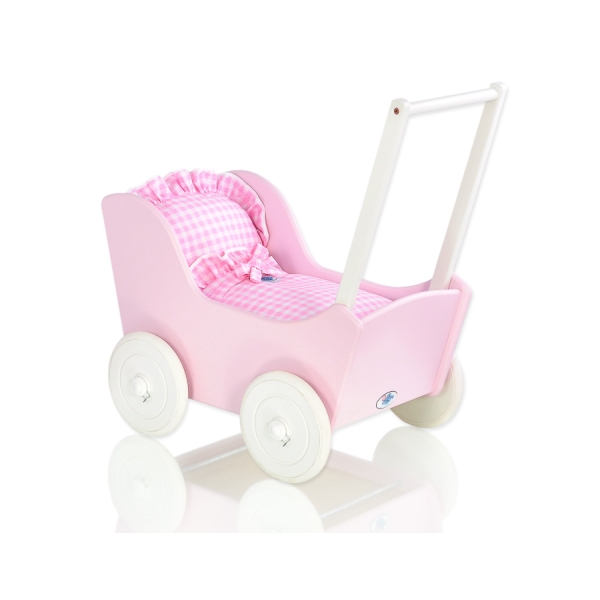 Houten Poppenwagen Roze Wit