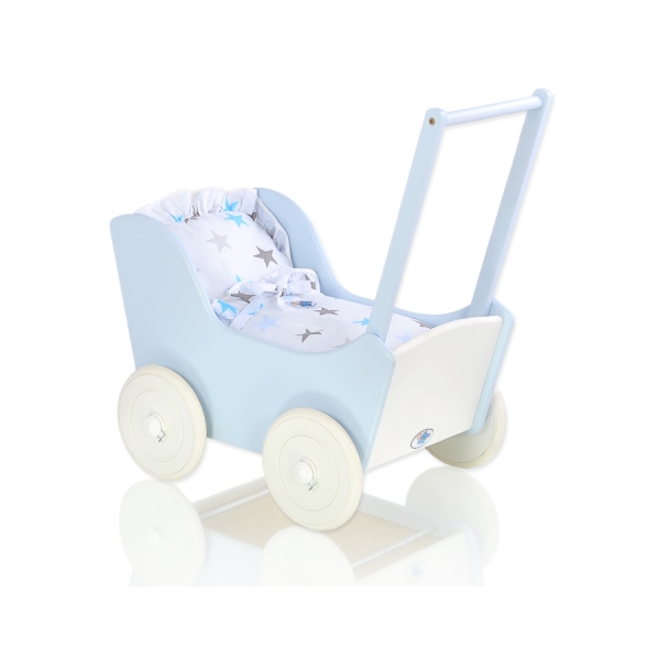 Houten Poppenwagen Wit Blauw