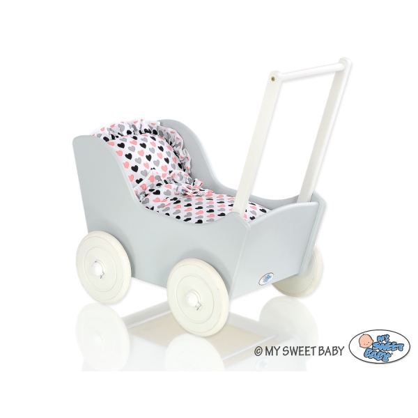 Houten Poppenwagen Wit Grijs