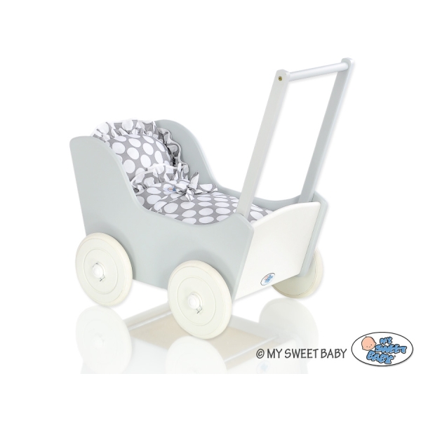 Houten Poppenwagen Wit Grijs