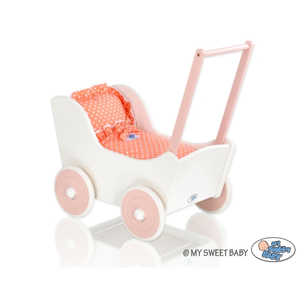 Houten Poppenwagen Wit Poederroze