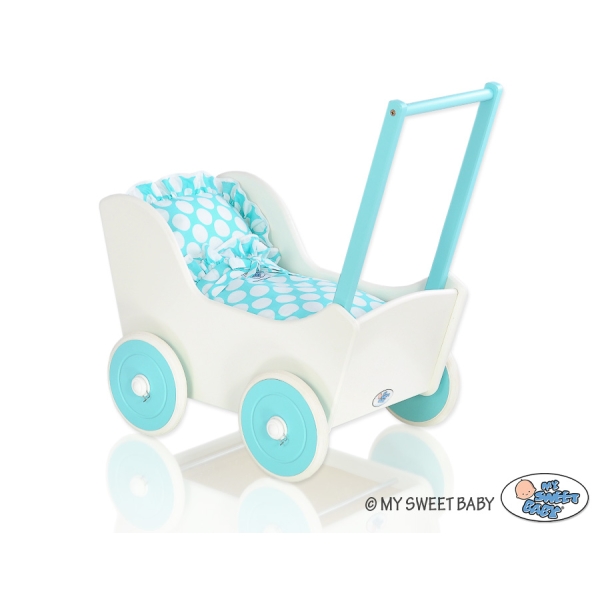 Houten Poppenwagen Wit Turkoois