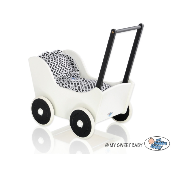 Houten Poppenwagen Wit Zwart