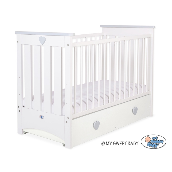 Kinderbed 120x60 cm met Lade - Lorenzo III MAXI Wit Grijs
