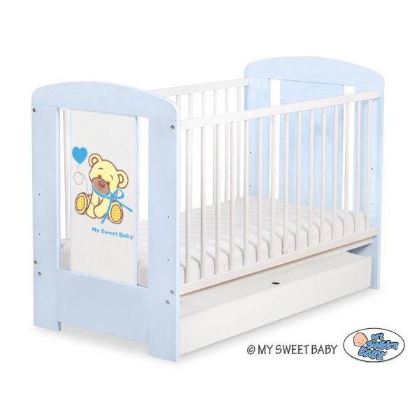Kinderbed met Lade 120x60 cm - Tedy Bear with bow STANDARD Blauw Bear With Bow
