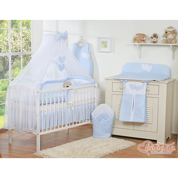 Klamboe van Tule voor Kinderbed - Harten Blauw Geruit Sifonki