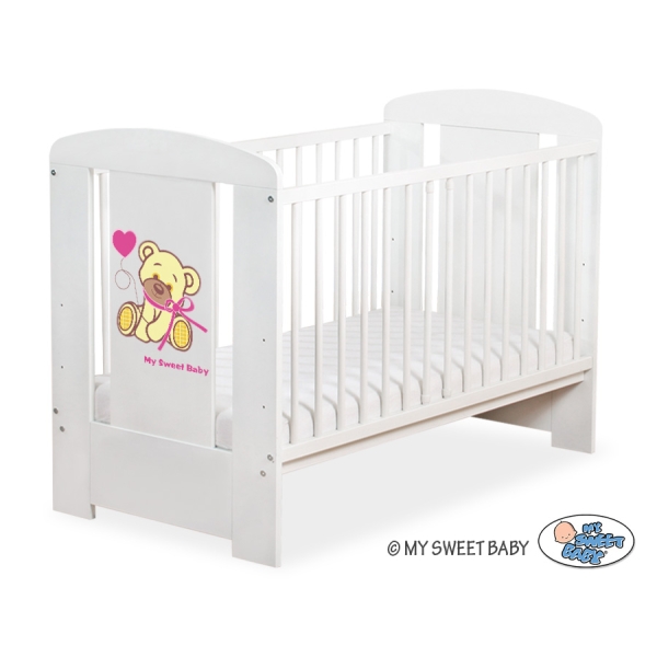 Ledikant 120x60 cm - Tedy Bear with bow Roze Wit Bear With Bow