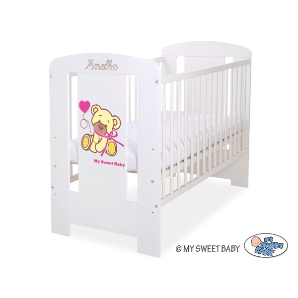 Ledikant 120x60 cm - Tedy Bear with bow Roze Wit Bear With Bow